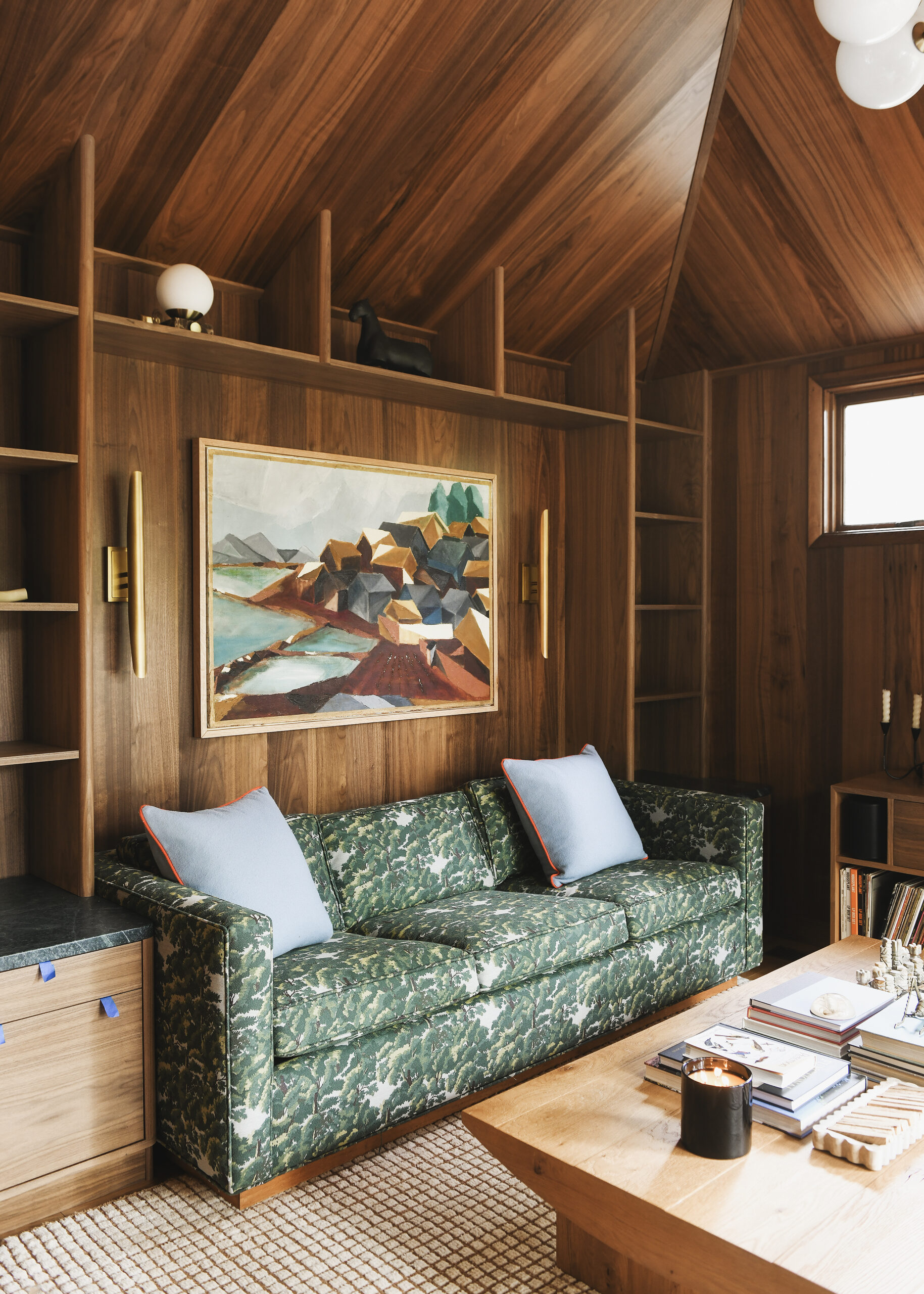 Finished canvas framed art in the living room at the Red House // via Yellow Brick Home